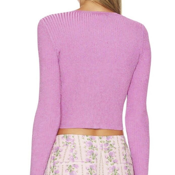 Love Shack Fancy Hill Cardigan Ribbed Metallic Orchid Heart Buttons - Picture 6 of 9